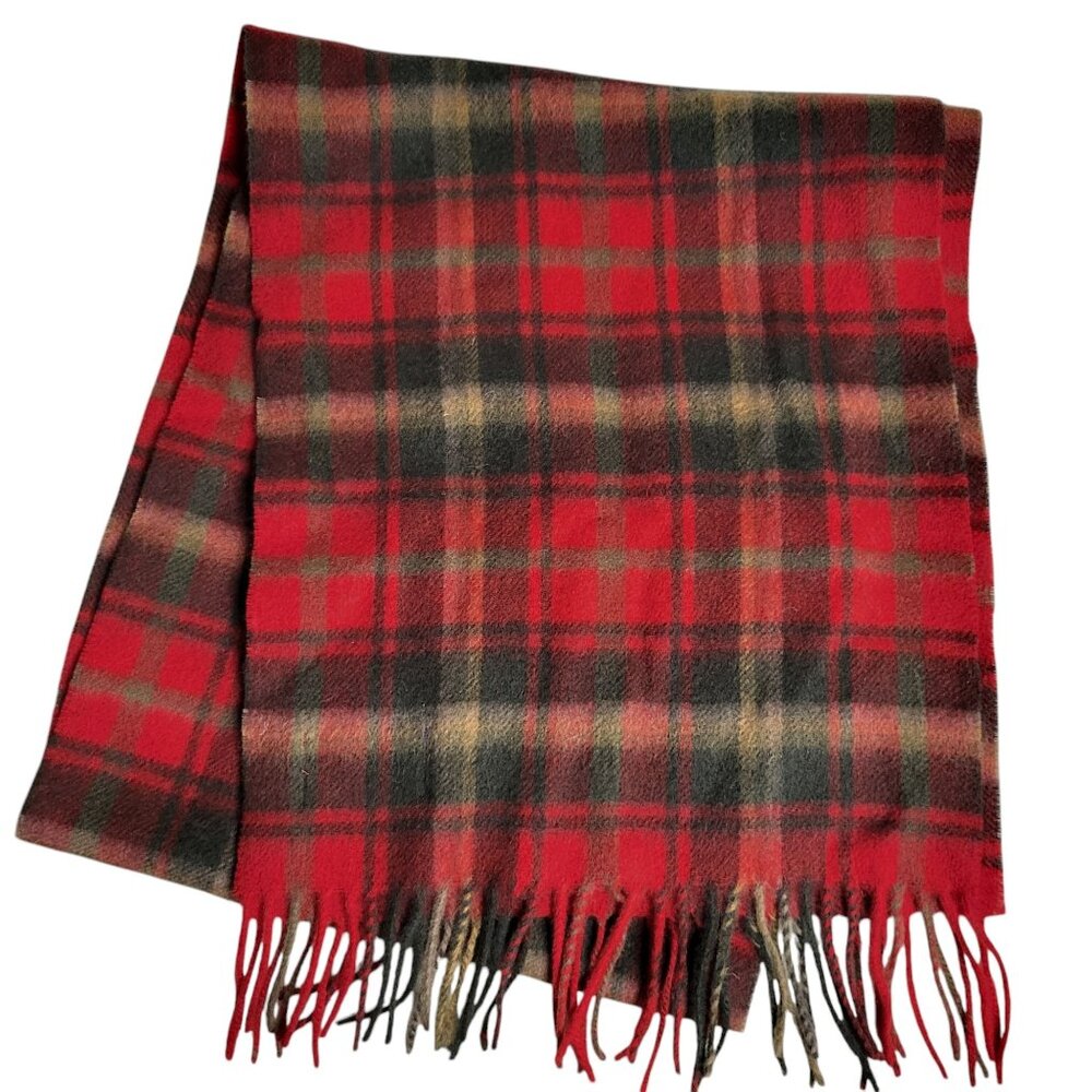 Clans Scotland Lambswool Fringed Muffler Scarf Red Tartan Plaid 12"x60"